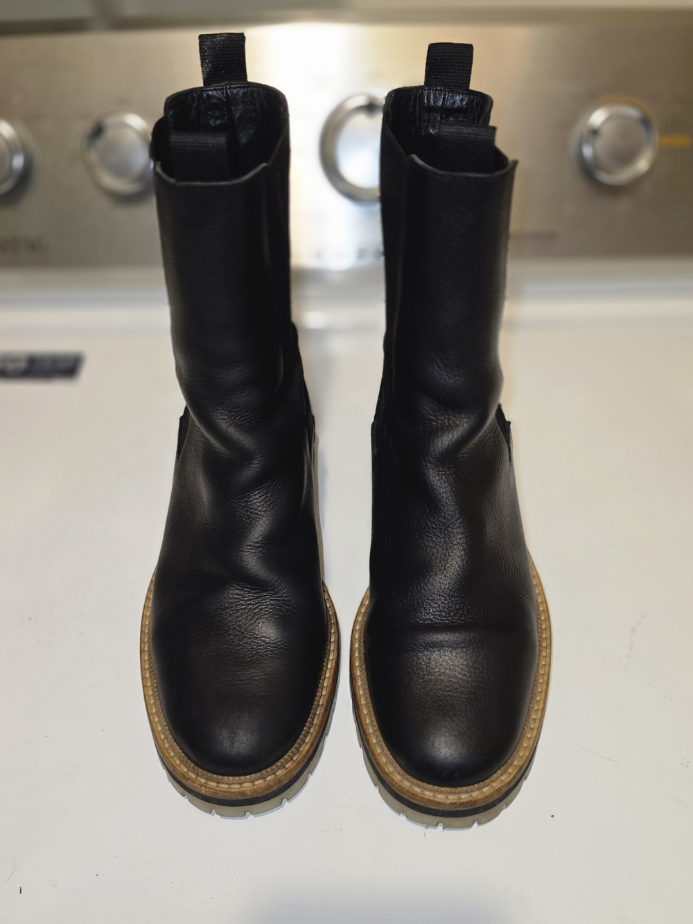 Freda Salvador Andy Black Leather Ankle Boots with Tan Contrast Sole